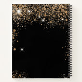 Zwart goud glitter monogram naam glam notitieboek (Achterkant)