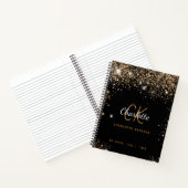 Zwart goud glitter monogram naam glam notitieboek (Binnen)