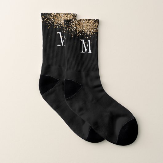 zwart goud glitter monogram sokken (Paar)