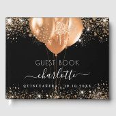 Zwart goud glitter naam ballonnen Quinceanera Gastenboek (Voorkant)