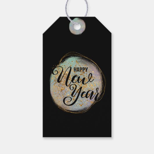 Zwart Goud Glitter Nieuwjaar Cadeaulabel (Voorkant)