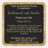 Zwart & Goud Glitter Parfum Roller Flessenlabel Vierkante Sticker (Voorkant)
