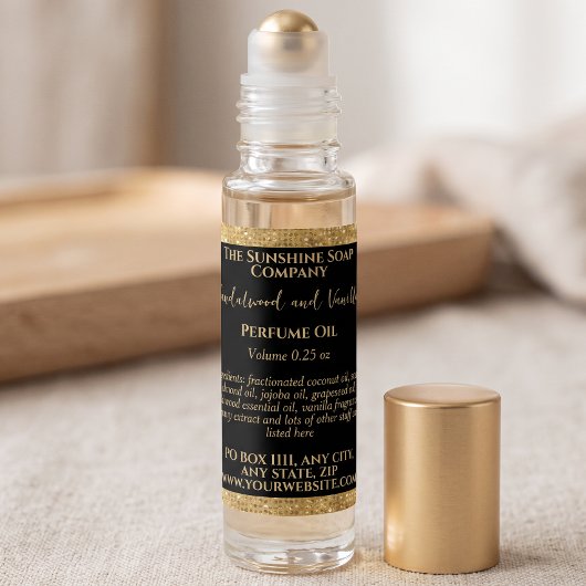 Zwart & Goud Glitter Parfum Rollerfles label
