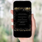Zwart goud glitter QR code RSVP details bruiloft Kaart