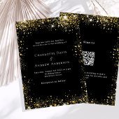 Zwart goud glitter QR code RSVP details bruiloft Kaart