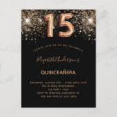 Zwart goud glitter Quinceanera Uitnodiging Briefkaart (Voorkant)