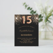 Zwart goud glitter Quinceanera Uitnodiging Briefkaart (Staand voorkant)