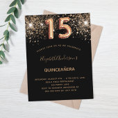 Zwart goud glitter Quinceanera Uitnodiging Briefkaart