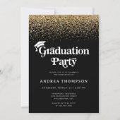 Zwart Goud Glitter Retro Graduation Party Foto Kaart (Voorkant)
