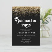 Zwart Goud Glitter Retro Graduation Party Foto Kaart (Staand voorkant)