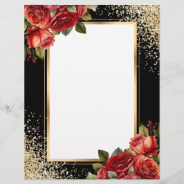 Zwart Goud Glitter Rode Rozen Foto Briefhoofd