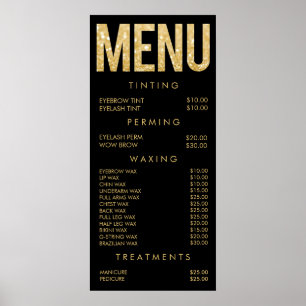Zwart & Goud Glitter Salon Menu Muurposter Poster