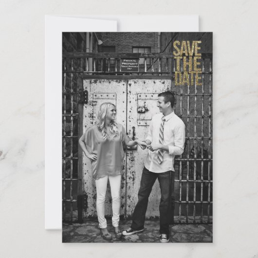 Zwart & Goud Glitter Save the Date Typografie (Voorkant)