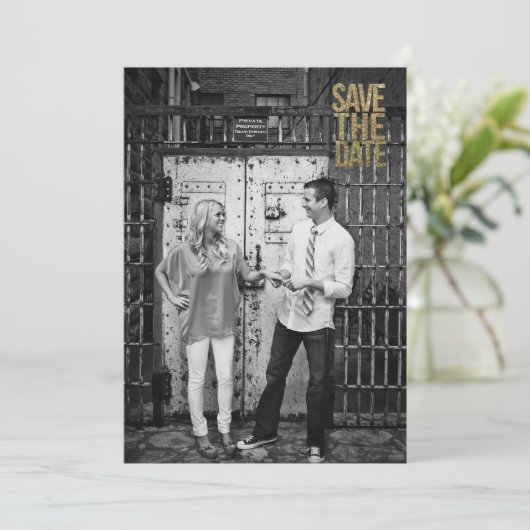 Zwart & Goud Glitter Save the Date Typografie (Staand voorkant)