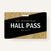 Zwart & Goud Glitter School Teacher Hall Pass Badge (Voorkant)