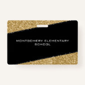 Zwart & Goud Glitter School Teacher Hall Pass Badge (Achterkant)