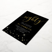 Zwart & Goud Glitter Script 80ste Verjaardagsfeest Folie Uitnodiging (Gedraaid)