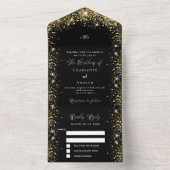 Zwart goud glitter script bruiloft all in one uitnodiging (Binnen)