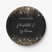 Zwart goud glitter script bruiloft papieren bordje (Voorkant)