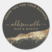 Zwart Goud Glitter Script Zakelijk Bedankt Ronde Sticker (Voorkant)