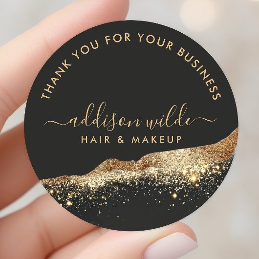 Zwart Goud Glitter Script Zakelijk Bedankt Ronde Sticker