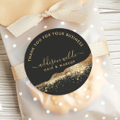 Zwart Goud Glitter Script Zakelijk Bedankt Ronde Sticker