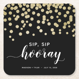 Zwart & Goud Glitter Sip Hoera Fun Wedding Kartonnen Onderzetters