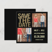 Zwart & Goud Glitter Sla de datum Fotokaarten op Kaart (Voorkant / Achterkant)