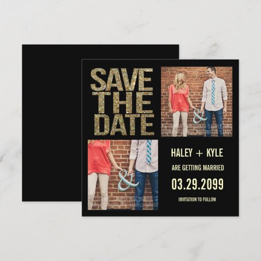 Zwart & Goud Glitter Sla de datum Fotokaarten op Kaart (Voorkant / Achterkant)