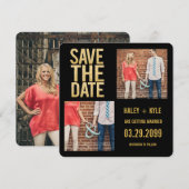 Zwart & Goud Glitter Sla de datum Fotokaarten op Kaart (Voorkant / Achterkant)