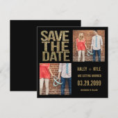 Zwart & Goud Glitter Sla de datum Fotokaarten op Save The Date (Voorkant / Achterkant)