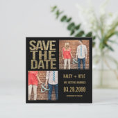 Zwart & Goud Glitter Sla de datum Fotokaarten op Save The Date (Staand voorkant)