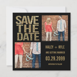 Zwart & Goud Glitter Sla de datum Fotokaarten op Save The Date