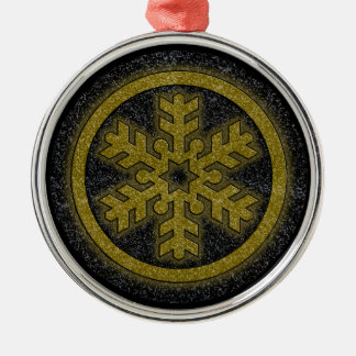 Zwart goud glitter sneeuwvlok rond ornament