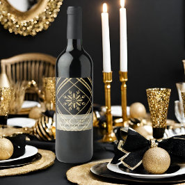 Zwart & Goud Glitter Sneeuwvlok Vakantie Plaid Naa Wijn Etiket