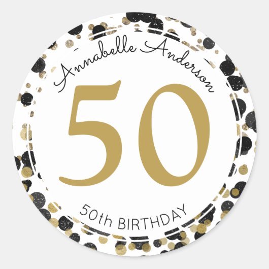 Zwart Goud Glitter Sparkle Confetti Stippen Verjaa Ronde Sticker (Voorkant)