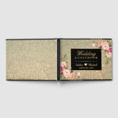 Zwart Goud Glitter Sparkles Floral Wedding Gastenboek (Volledig)