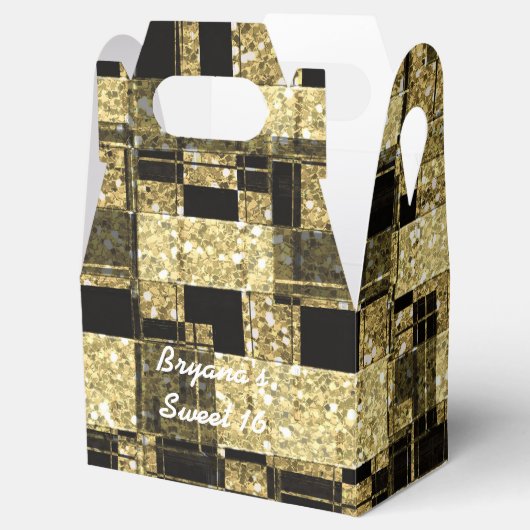 Zwart & Goud Glitter Squares Chique Party Favor Bo Bedankdoosjes (Geopend)
