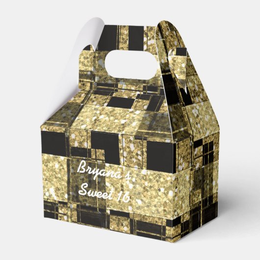 Zwart & Goud Glitter Squares Chique Party Favor Bo Bedankdoosjes (Voorkant Zijde)