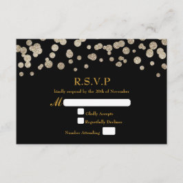 Zwart & Goud Glitter Stip Modern Huwelijk RSVP kaa Kaartje