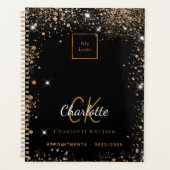 Zwart goud glitter stof business logo 2024 planner (Voorkant)