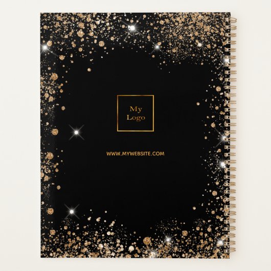 Zwart goud glitter stof business logo 2024 planner (Achterkant)