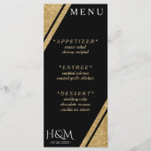Zwart & Goud Glitter Streep Bruiloft Receptie Menu (Voorkant)
