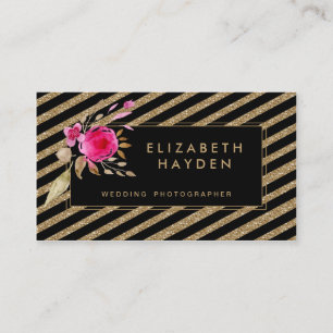 zwart goud glitter strepen Bloemen visitekaartje