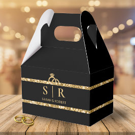 Zwart & Goud Glitter Strip Diamant Ring Bruiloft Bedankdoosjes