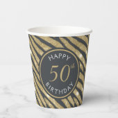 Zwart & Goud Glitter Tijgerstreep 50e verjaardag Papieren Bekers (Achterkant)