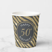 Zwart & Goud Glitter Tijgerstreep 50e verjaardag Papieren Bekers (Voorkant)