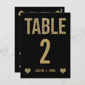 Zwart & Goud Glitter Trouwtafel Nummer Briefkaart (Voorkant / Achterkant)