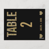 Zwart & Goud Glitter Trouwtafel Nummer Briefkaart (Achterkant)