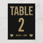 Zwart & Goud Glitter Trouwtafel Nummer Briefkaart (Voorkant)